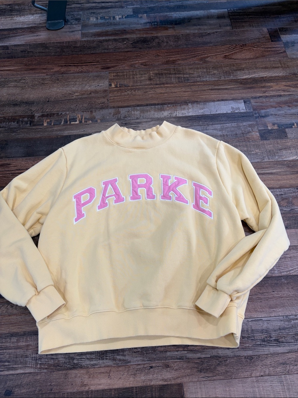 PARKE Pale Yellow Crewneck Sweatshirt with Pink Lettering